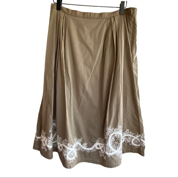 Coldwater Creek Tan Embroidered Full Midi Skirt Women's Size Medium - Picture 3 of 10